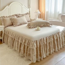 3-Tier Ruffled Lace Bed Skirt 17 Inch Drop Bed Sheet Multi-Layer Dust Ruffle