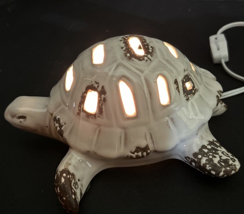 Sea Turtle Lamp White Brown Textured Distressed Accents Nautical 8” neutral - Picture 2 of 15