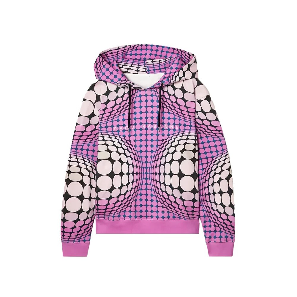 Paco Rabanne SS22 Abstract-Print Hoodie Pink Black Organic Cotton Sweatshirt, S