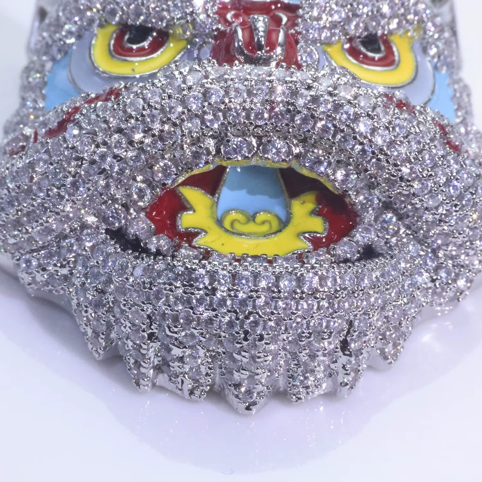 Collar Colgante Cabeza de Tigre Grande Oriental Deslumbrante Esmalte AAA+CZ de 22 Pulgadas Foto 4 de 4