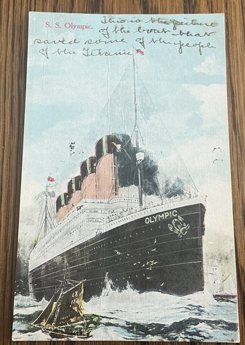 Gedruckte, farbige Karte - RMS OLYMPIC - gebraucht Cranford 1913. Siehe Beschreibung