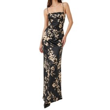 Reformation Frankie Silk Maxi Dress Gisele Black Tan Floral Wedding 0