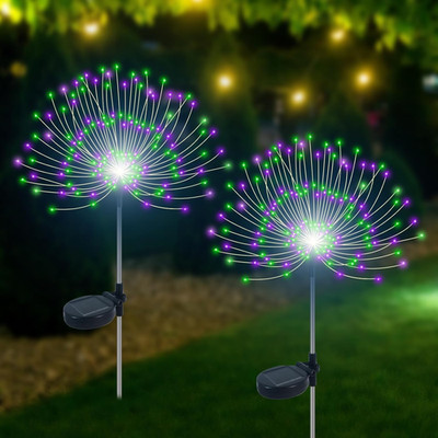 Slyuexu Solar Garden Lights Outdoor Waterproof, 2 Pack 120 LED Solar Firework Li