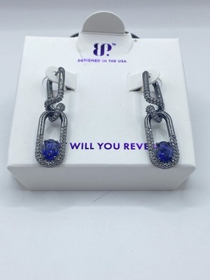 Bomb Party Sirens ER71463 Tanzanite Drop Earrings Chain Link CZ Hematite Dangle