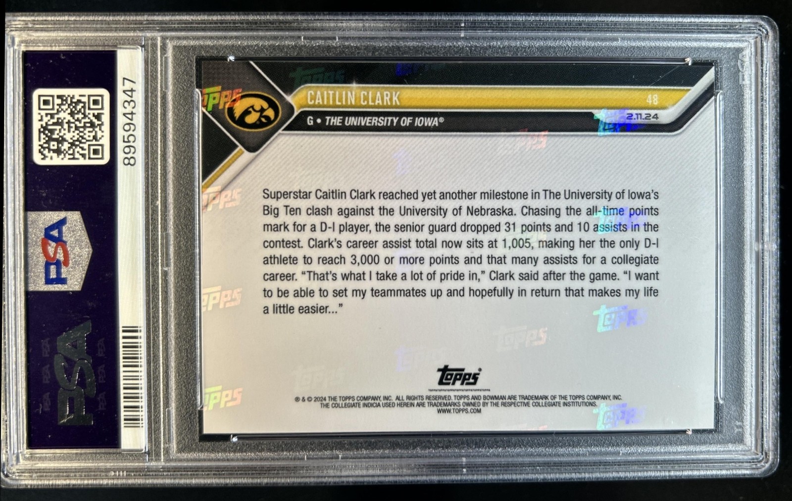 2023-24 Bowman U Now Caitlin Clark #48 Hawkeyes PSA 10 GEM MINT GEM MINT view 2