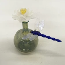Milon Townsend Blown Art Glass Dragonfly Perfume Bottle Signed 2008 Has Crack