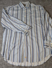 Thomas Dean Dress Shirt Long Sleeve Men's Large Blue Striped Cotton EUC