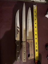 Vintage Japanese 3 piece Pierre Santini Kitchen Knife Set wood handles