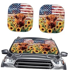 2 Pieces Car Front Windshield Sun Shade, Patriotic Window American Flag Yak