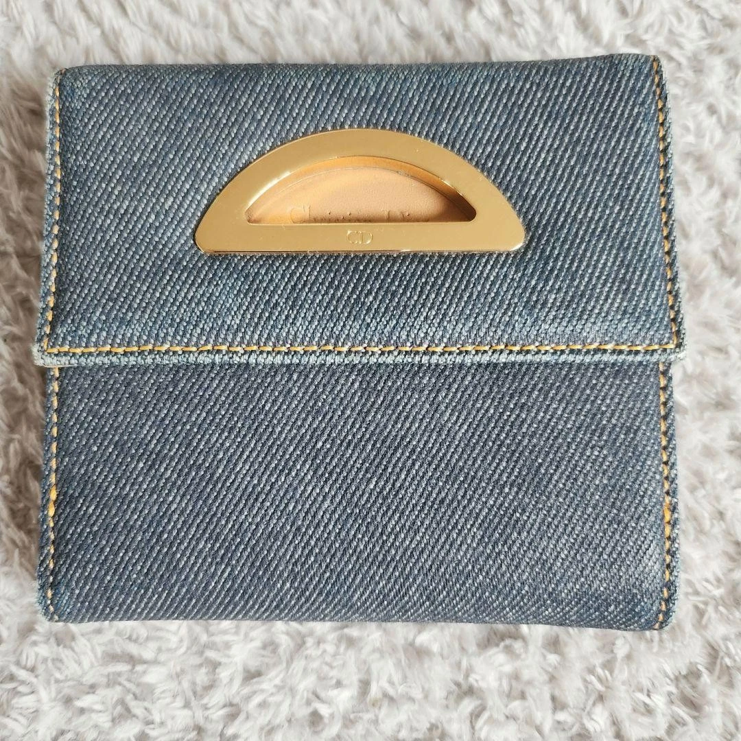 Portefeuille pliable Dior matière denim bleu 