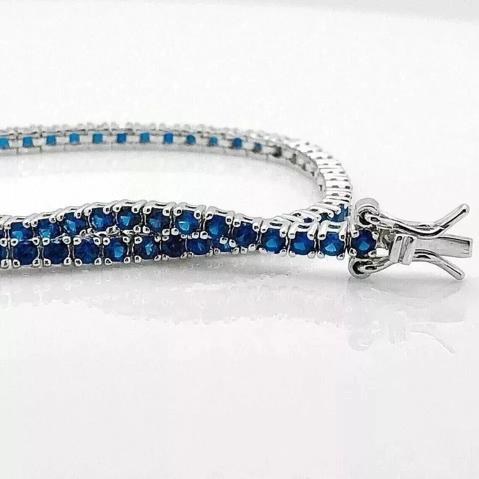 Brazalete tenis mujer zafiro simulado corte redondo 9 quilates chapado en oro blanco 14k Foto 2 de 4