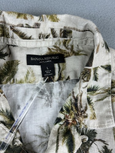 Banana Republic Shirt Mens L Hawaiian Floral 100% Linen Short Sleeve Button Up - Picture 3 of 12