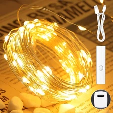 Fairy Lights Battery Operated Rechargeable, 33FT 100 LED Twinkle Lights Batte...