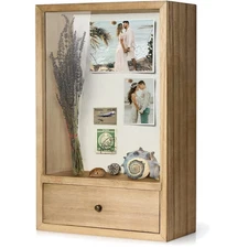 Deep Shadow Box Frame with Drawer, Shadowbox Display Case with Glass Window P...