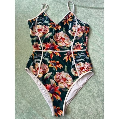 Cupshe Full Blossom Green Floral One Piece Swimsuit XL