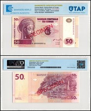 Congo Democratic Republic 50 Francs, 2000, P-91s, UNC, Specimen, Authenticated