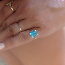 14K Gelbgold Ring Blautopas blau Smaragdschli...