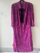 Louis Feraud Women's Purple Floral Pencil Dress Size 12 Knee Length Pockets Bow