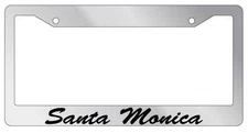 Chrome METAL License Plate Frame Santa Monica Cursive Auto Accessory 2661