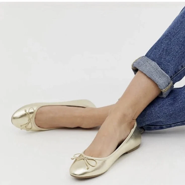 MARGAUX The demi Gold Soft Leather Handmade Ballet Flat Shoes US