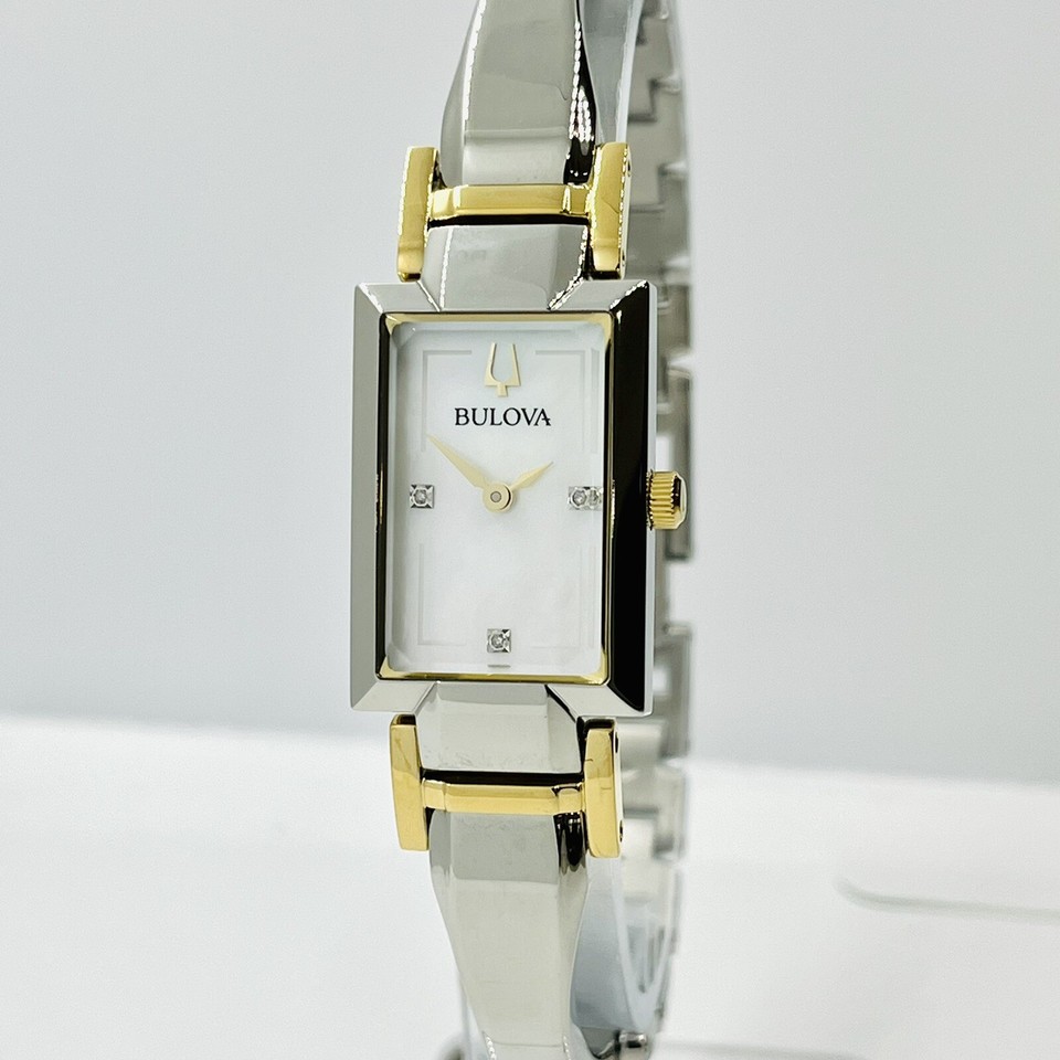 Bulova Women's Classic Bangle Two-Tone Rectangle Stainless Steel Watch ...