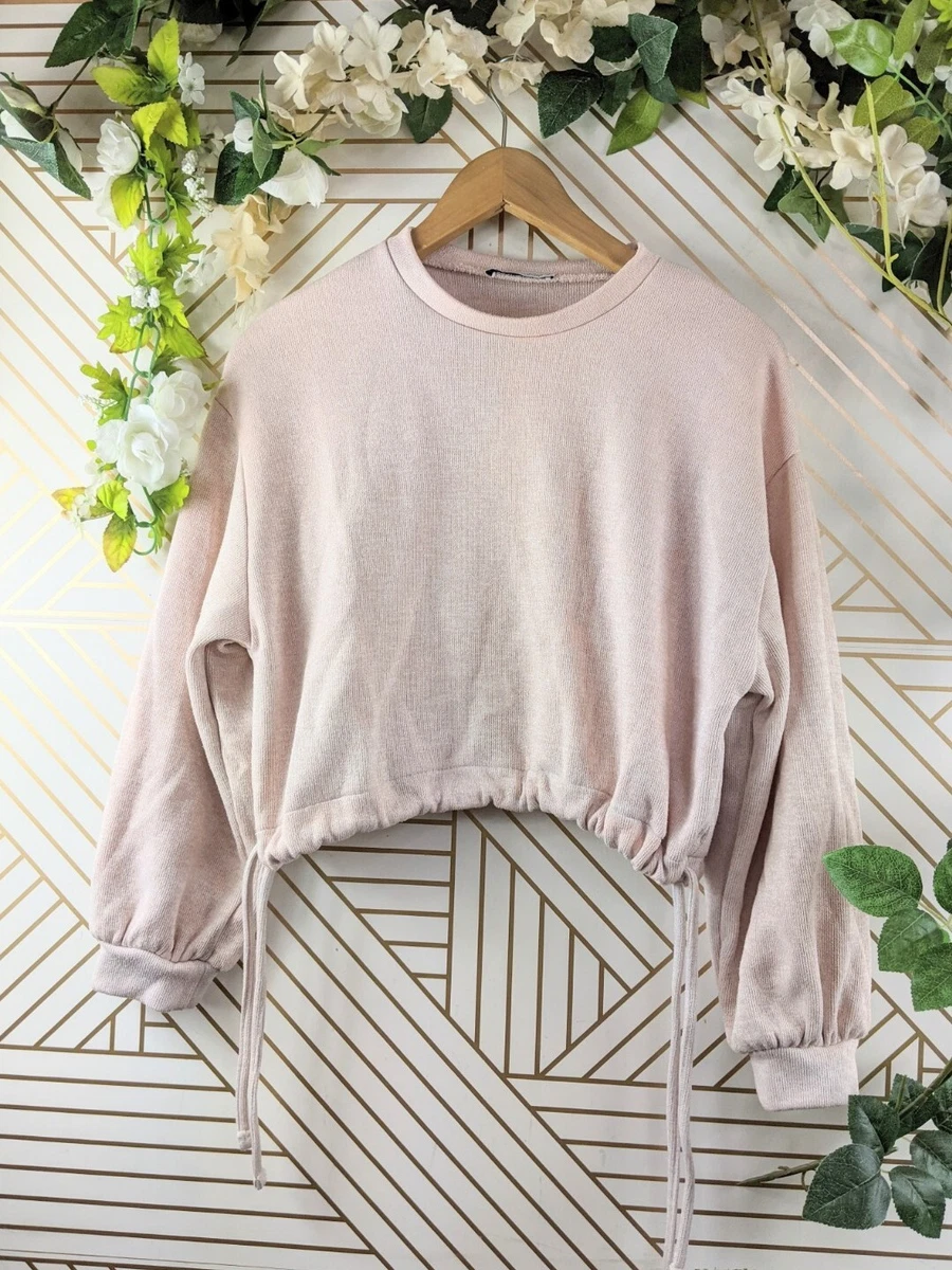 Zara Womenu0026#039;s Pink Cropped Sweatshirt Tie Side Size Medium | eBay