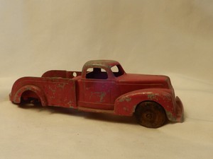 vintage red metal toy truck