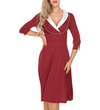 Pinup Retro Vintage 1950s Collar Cleavage Vintage Rockabilly Red Dress NWT