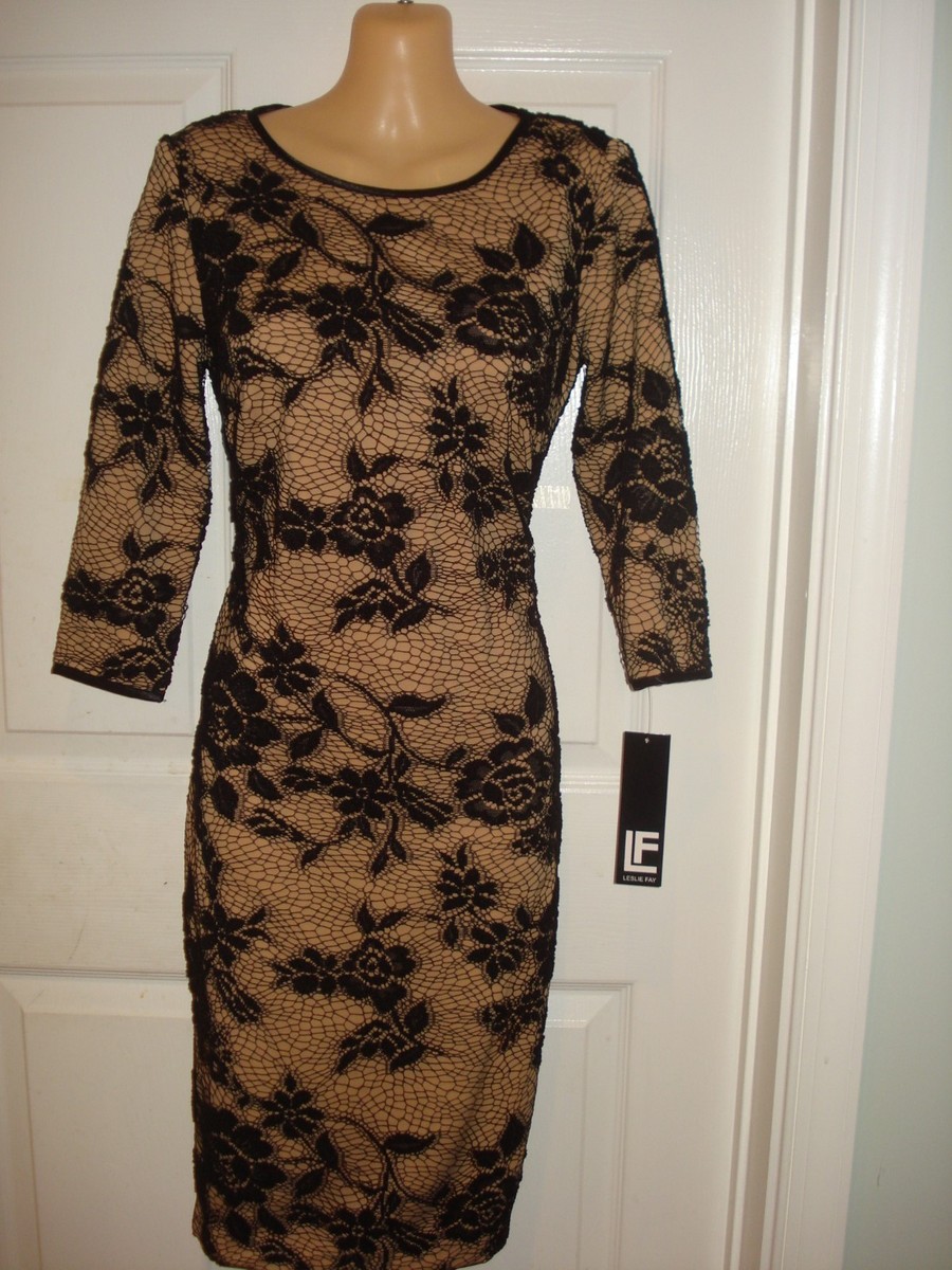 leslie fay lace dress Leslie Fay dusty rose/beige lace peplum dress with ribbon belt 8 (oversized)