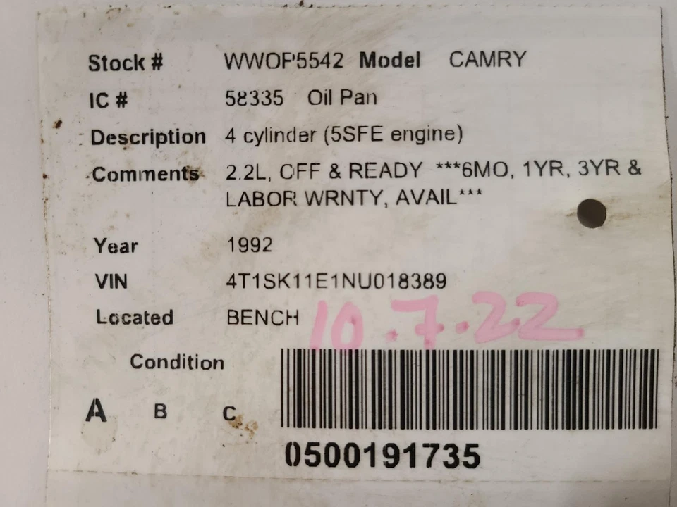 Used Engine Oil Pan fits: 1992 Toyota Camry 4 cylinder 5SFE engine Grade A Foto 3 de 4