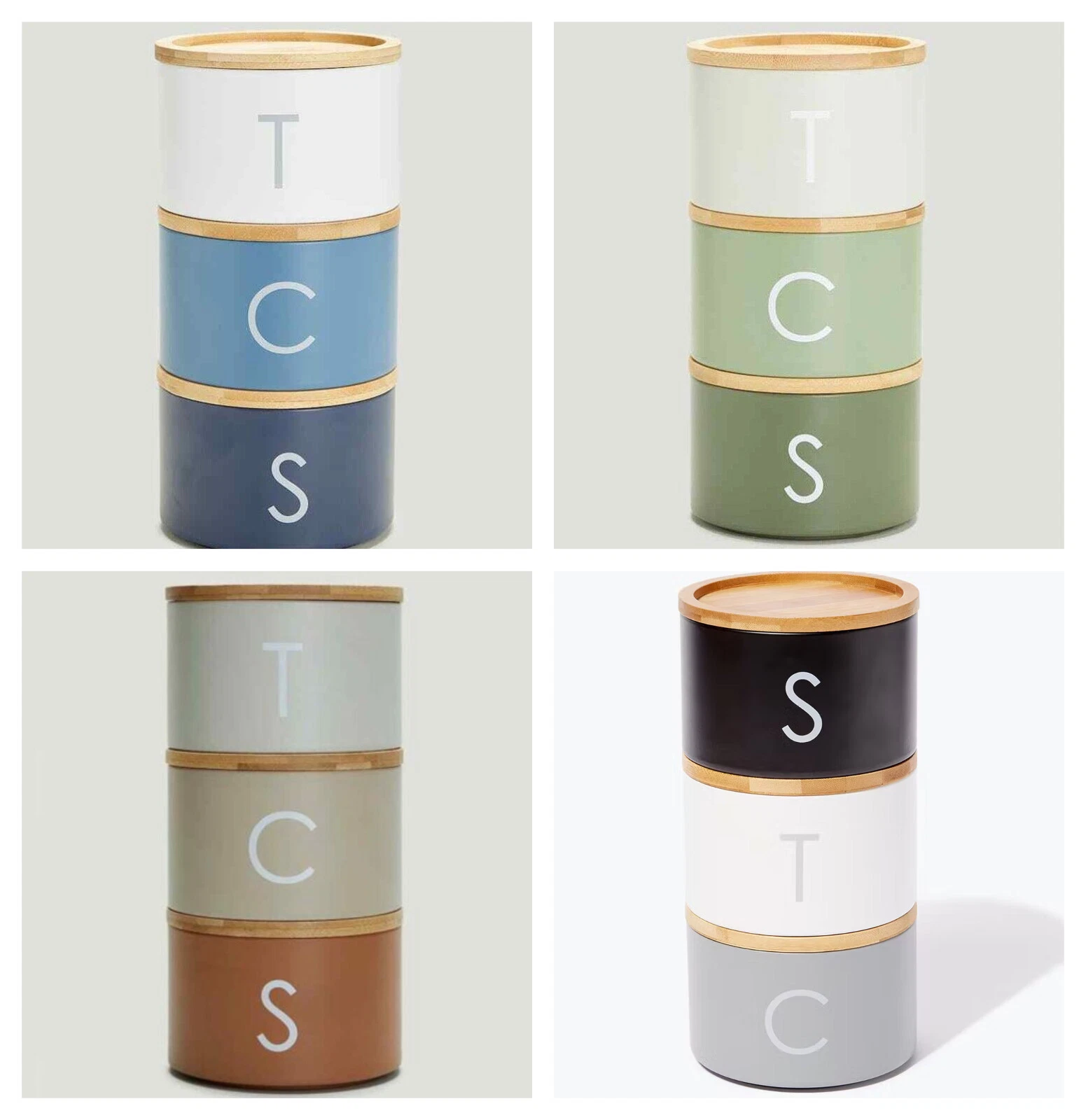 Stacking Metal 3pk Canisters Tea Coffee Sugar with Wooden Lid Space Saving MTN23
Opens in a new wind