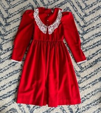 Vintage Ruth of Carolina Girls Red Long Sleeve Modest Dress Lace Bib Collar 14