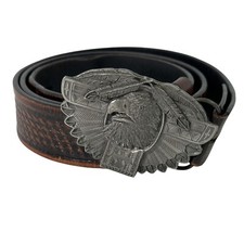 RESISTOL Leather Belt x Vintage BERGAMOT Eagle Feathers Belt Buckle 1996 Mens 38