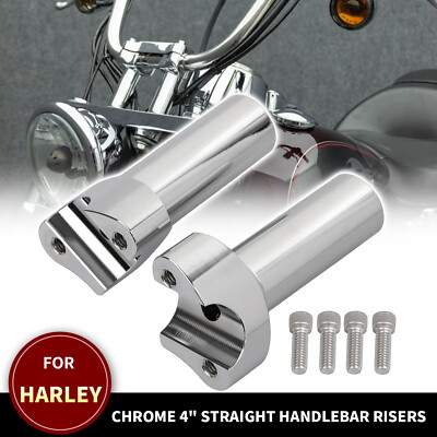 Chrome 4'' Straight Handlebar Risers For Harley 1'' Bar Road King Super Tour Glide
