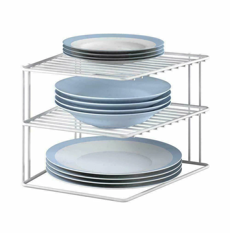 3 TIER KITCHEN CORNER PLATE RACK STORAGE HOLDER STAND PLATES CUPBOARD ORGANISER - Image 4 of 4