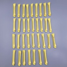 Vtg Set of 34 Yellow Plastic Hair Rollers Curling Perm Rods Groovy Movie Prop