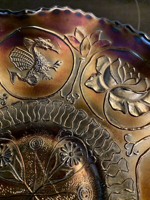 アンティーク カーニバルガラス ボウル アメリカ製 ドラゴン&ロータス