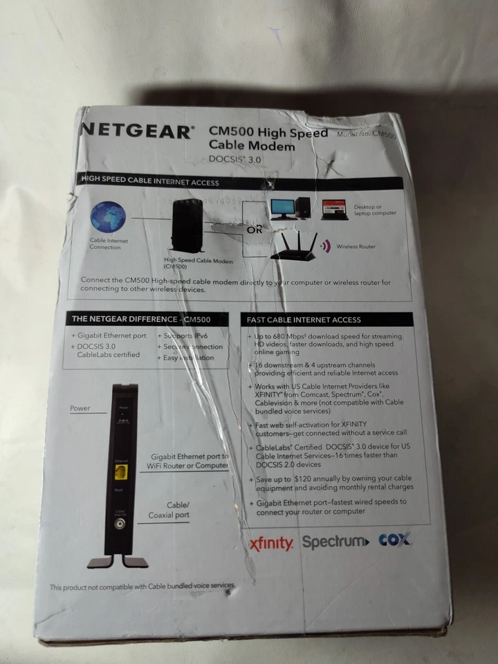 Netgear Model CM500 High Speed Cable Modem Speed Up to 680 Mbps - Image 4 of 4