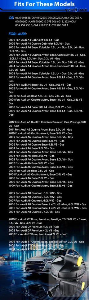 Bomba de inyección de aire secundaria compatible con Audi A4 A6 A8 Q7 TT 2000-2012 06A959253A Foto 2 de 4