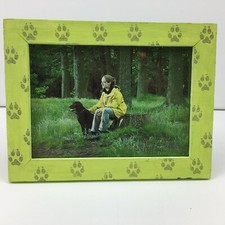 Home Decor Photo Picture Frame Handpainted Yellow Black Paw Prints Animal Dog