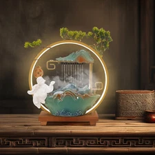 Tabletop Water Fountain, Indoor Water Fountain with LED Light, Rockery Waterfall