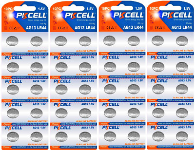      40 x AG13 L1154 LR44 V13GA, AG13, KA76 LR44H Alkaline Batterie PKCELL