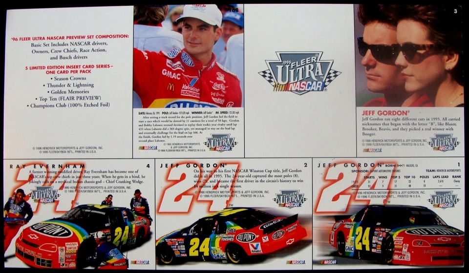 1996 JEFF GORDON FLEER ULTRA NASCAR PREVIEW SET 5-CARD PROMO PANEL - Image 2 of 2