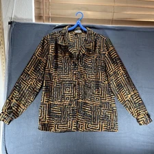 Vintage Laura Mae Geometric Button Up Shirt Long Sleeve Thin Padded Shoulders