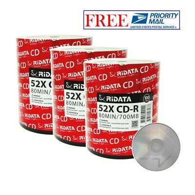 300 Pack Ridata CD-R 52X 700MB/80Min Branded Logo Blank Media ...