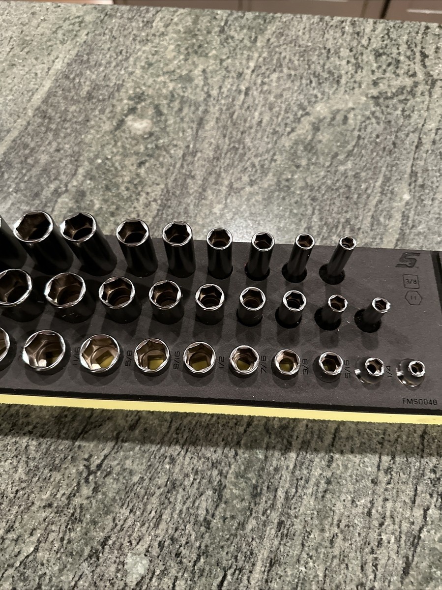 Snap-on 239sfssfhx 3/8 drive 6 point sae socket set in foam 1/4-1