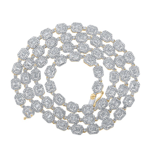 "10K Gelbgold Rund & Baguette Diamant 6Mm Halo Cluster Halskette 22\" Kette 8 Ct"-image