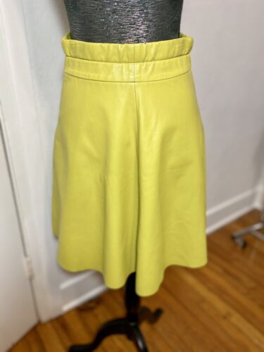 Donald J Pliner Women’s Lime Green Fully Lined Leather Aline Skirt Sz 2
