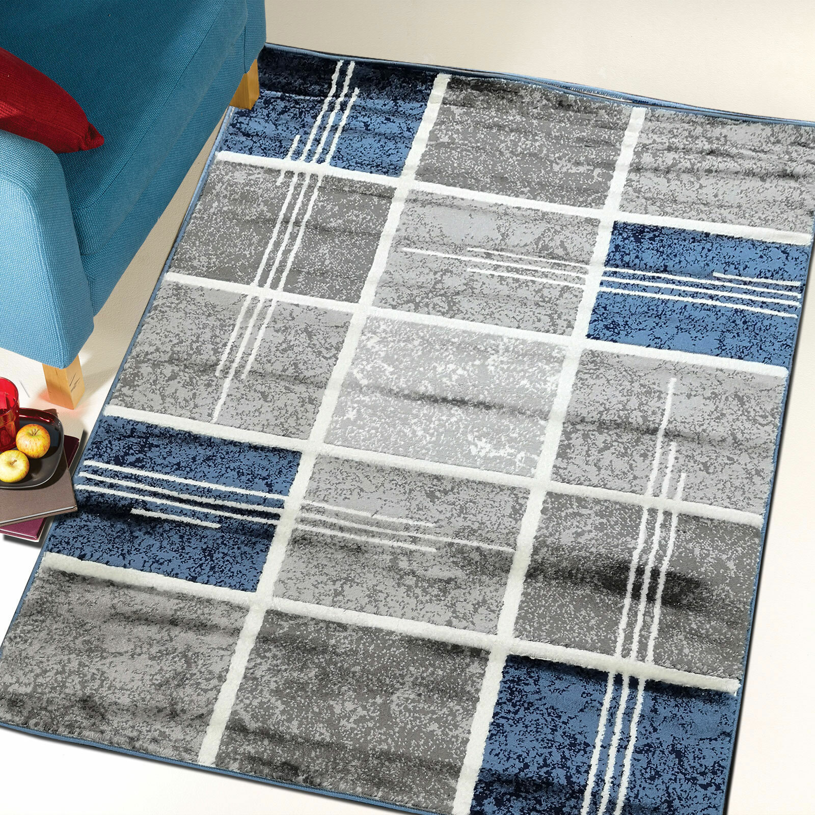 Blue Grey Extra Large Geometric Area Rugs Modern Living Room Hallway