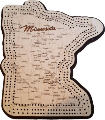 Minnesota State Shaped Road Map Cribbage Board Three Track